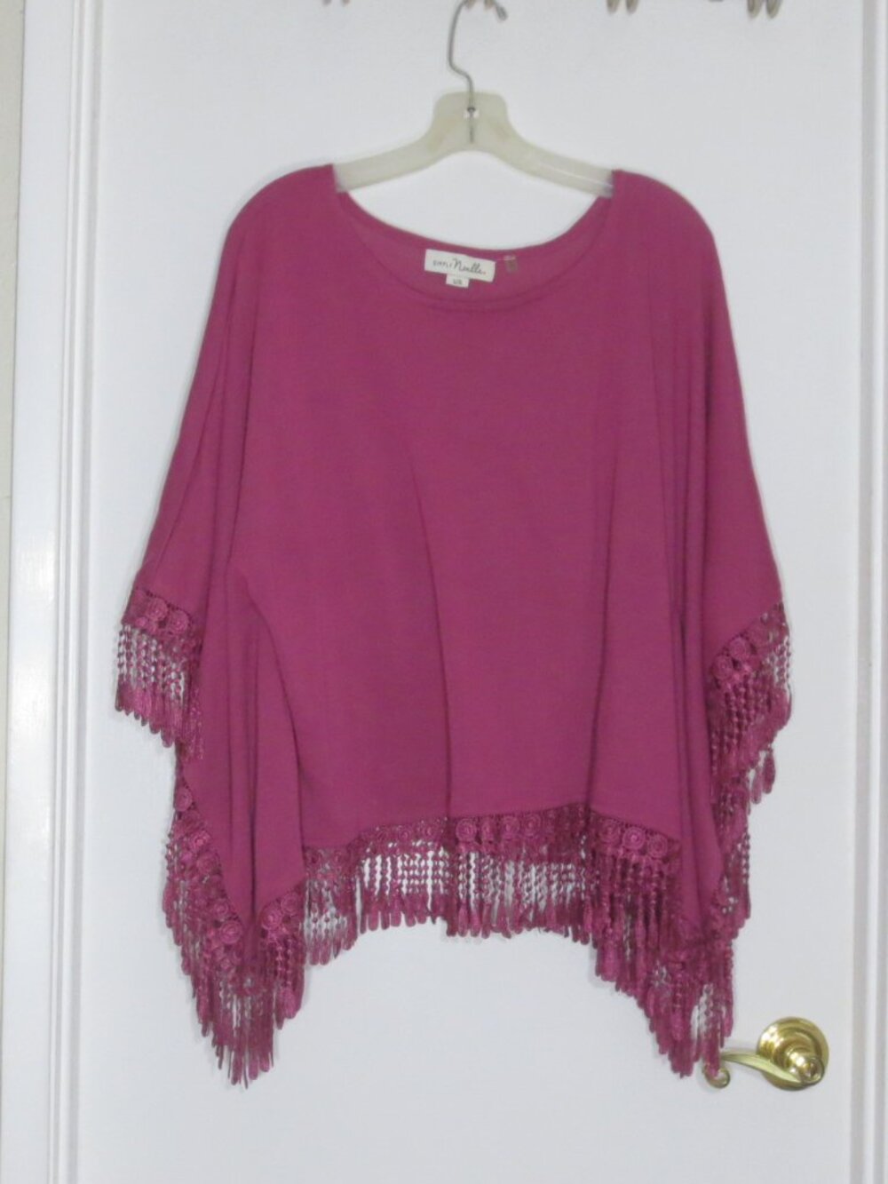 Simply Noelle Sweater Poncho Deep Plum Knit Boho Fringe Oversized Plus Size 14